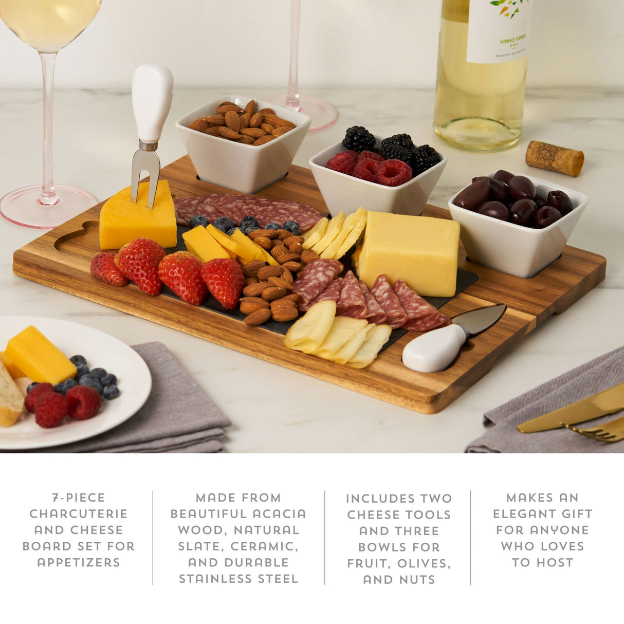 Acacia & Slate Cheese Board Set with Ceramic Bowls