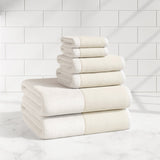 Cotton Linen-Like Border 6-Piece Towel Set - Priya Collection