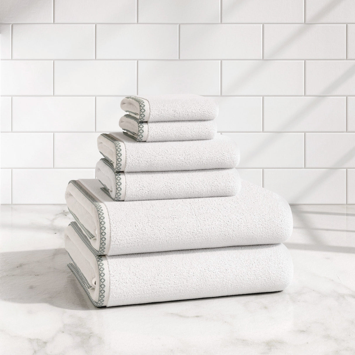 Cotton Border-Stitched 6-Piece Towel Set - Valery Collection