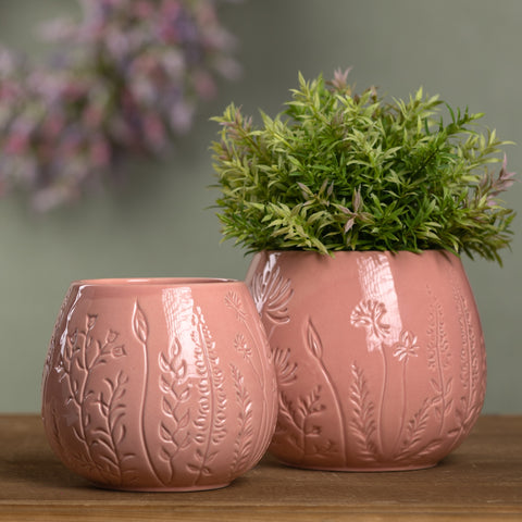Floral-Etched-Ceramic-Planter-(Set-of-2)-Planters