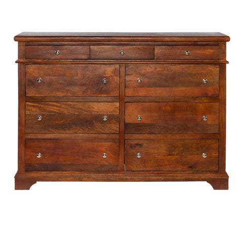 Sideboard-with-9-Drawers-and-Wooden-Frame,-Cherry-Brown-Buffet-/-Sideboards