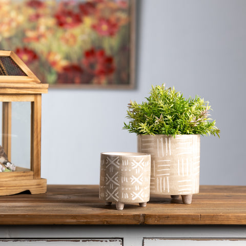 Footed-Stone-Planter-(Set-of-2)-Gray/White-Planters