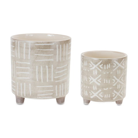 Footed-Stone-Planter-(Set-of-2)-Gray/White-Planters