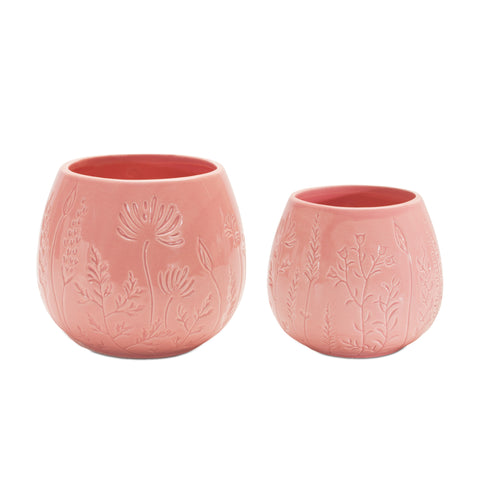 Floral-Etched-Ceramic-Planter-(Set-of-2)-Planters